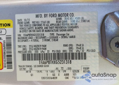 2016 Ford Mustang Ecoboost from USA, damaged, VIN 1FA6P8THXG5231318